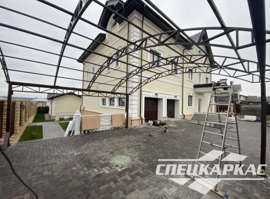 Навес на две машины из поликарбоната усиленный №77 - фото 1726