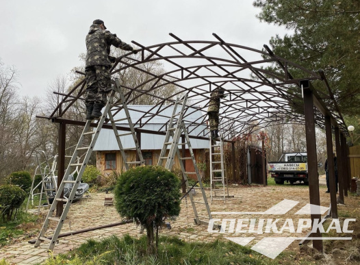 Навес из поликарбоната усиленный, для парковки двух автомобилей №65 - фото 1604