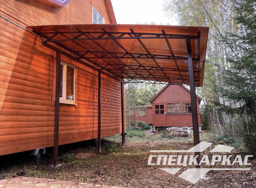 Навес для автомобиля к дому из поликарбоната №86 - фото 1817