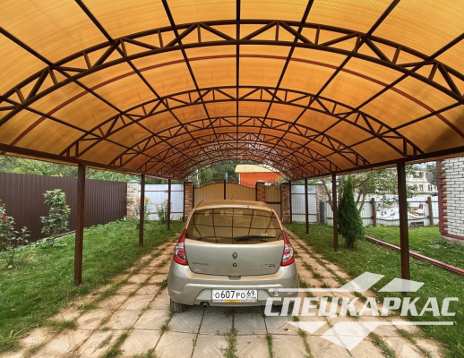 Усиленный навес из поликарбоната для двух автомобилей №96 - фото 1913